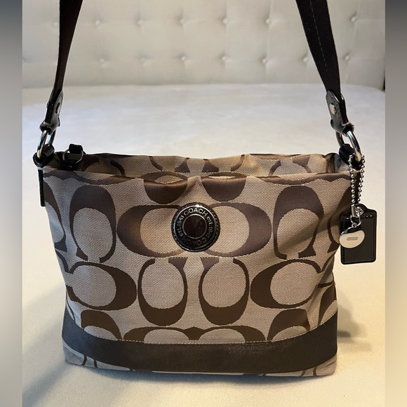 COACH Signature Stripe Crossbody in Brown/Tan 19220 - Picture 1 of 13